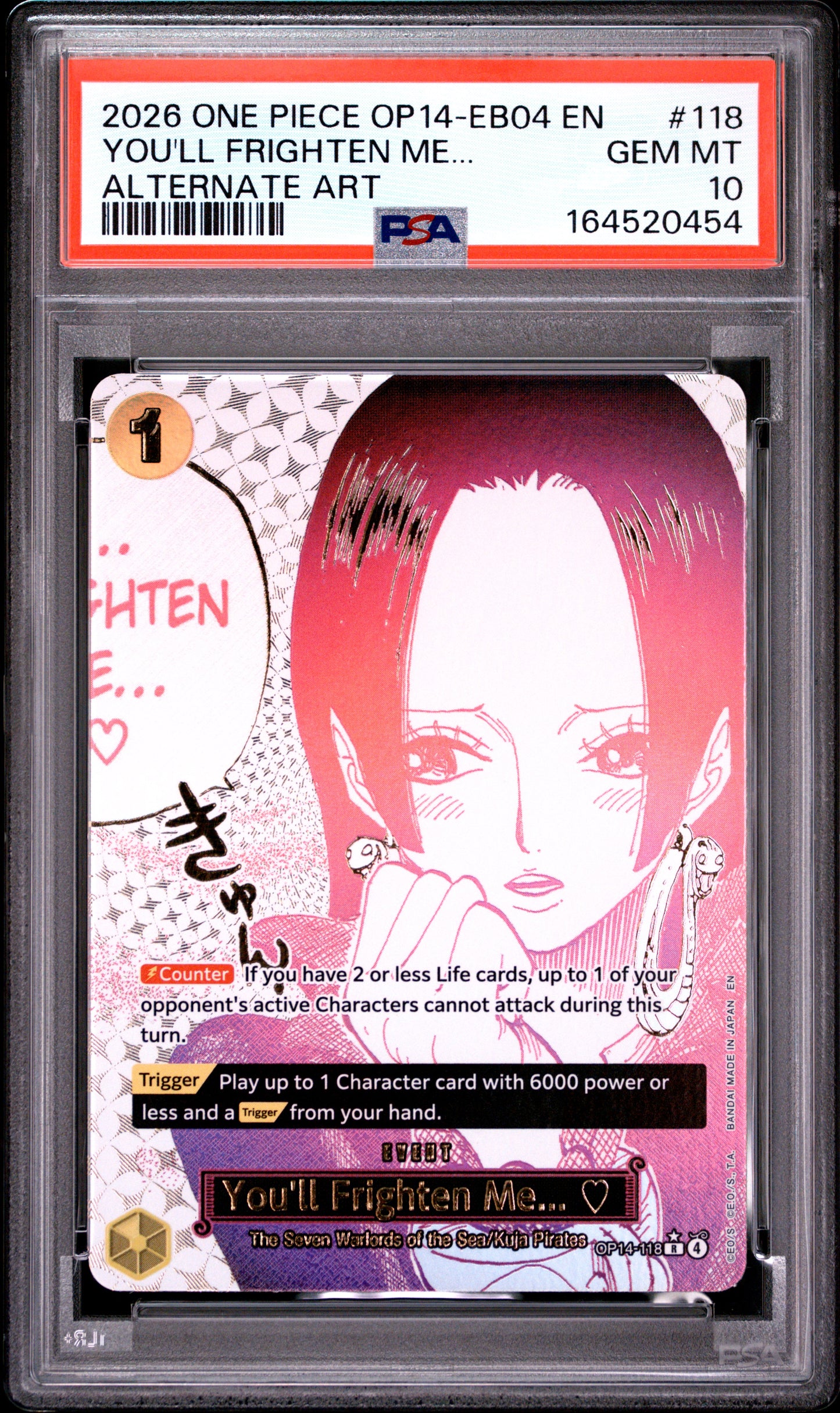 2026 ONE PIECE OP14-EB04-THE AZURE SEA'S SEVEN 118 YOU'LL FRIGHTEN ME... ALTERNATE ART PSA 10