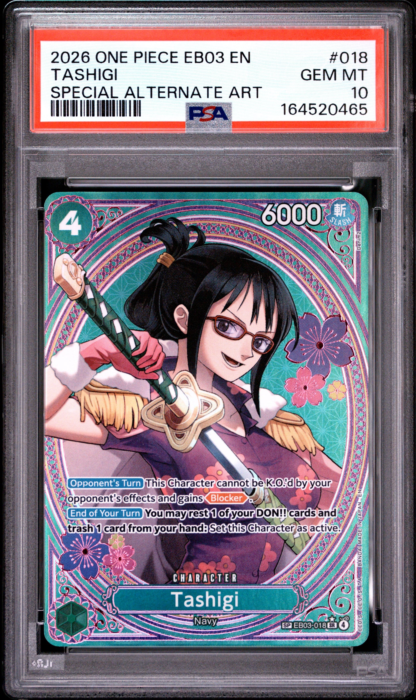 2026 ONE PIECE EB03-EXTRA BOOSTER -ONE PIECE HEROINES EDITION- 018 TASHIGI SPECIAL ALTERNATE ART PSA 10