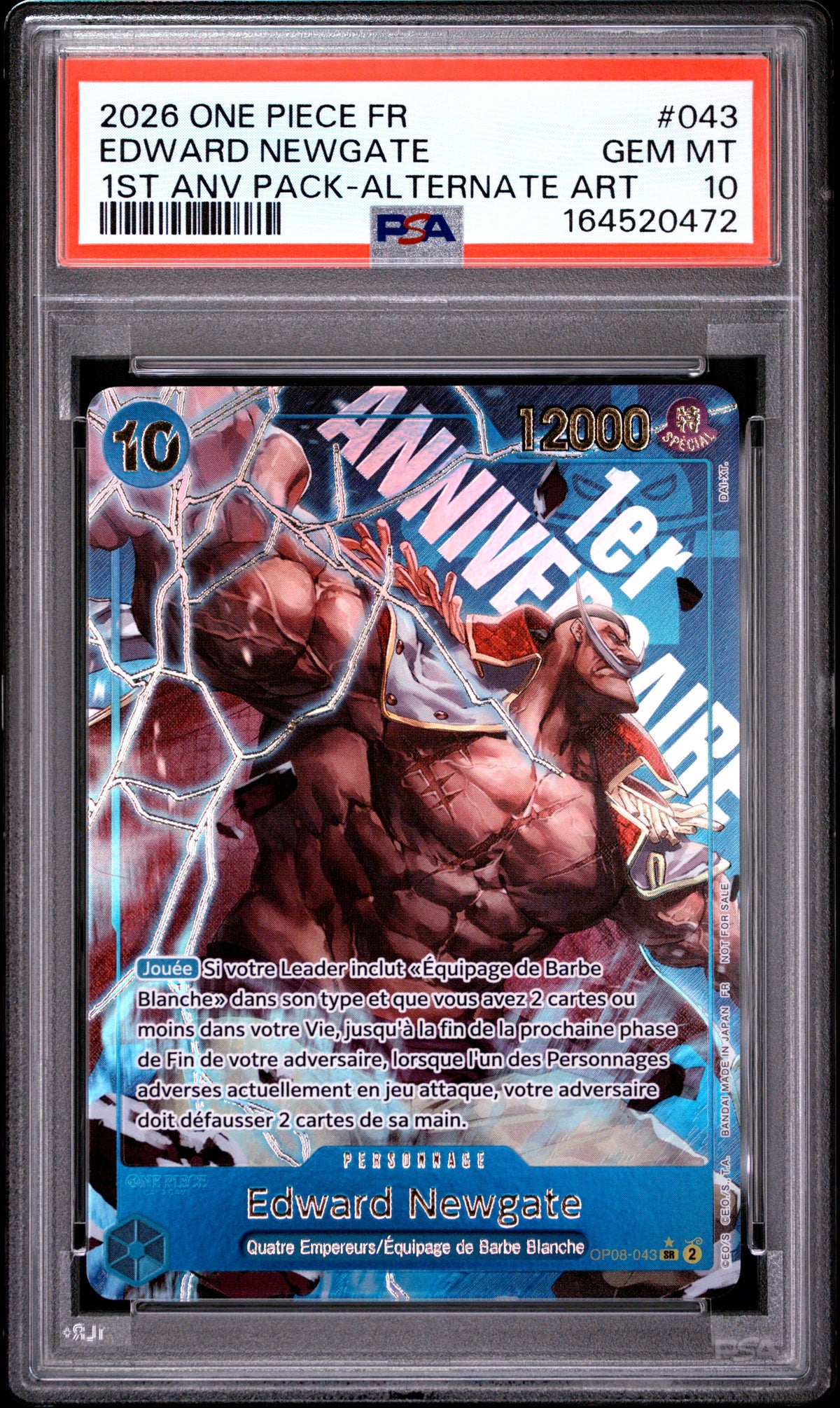 2026 ONE PIECE FRENCH 1ST ANNIVERSARY PACK 043 EDWARD NEWGATE ALTERNATE ART PSA 10