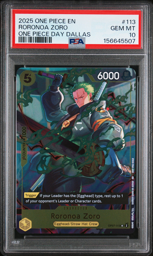 2025 ONE PIECE PROMOS 113 RORONOA ZORO ONE PIECE DAY DALLAS PSA 10