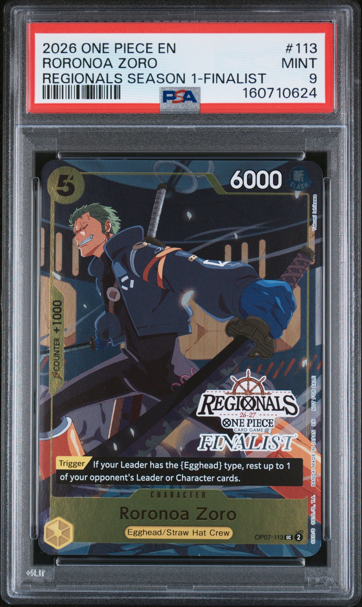 2026 ONE PIECE REGIONALS PACK 2026 SEASON 1 113 RORONOA ZORO FINALIST PSA 9