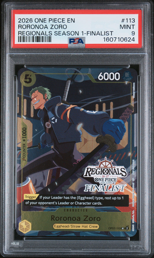 2026 ONE PIECE REGIONALS PACK 2026 SEASON 1 113 RORONOA ZORO FINALIST PSA 9