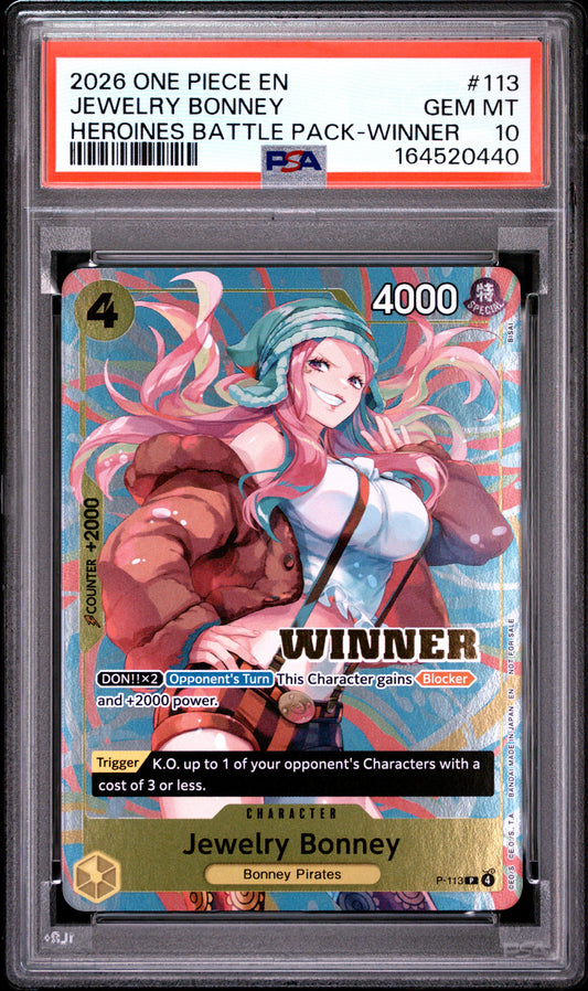 2026 ONE PIECE HEROINES BATTLE PACK 113 JEWELRY BONNEY WINNER PSA 10