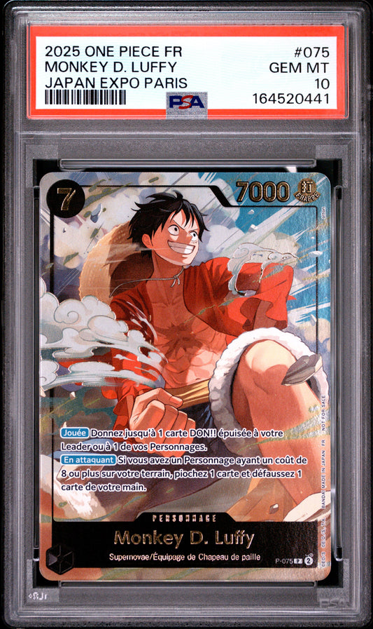 2025 ONE PIECE FRENCH PROMOS 075 MONKEY D. LUFFY JAPAN EXPO PARIS PSA 10