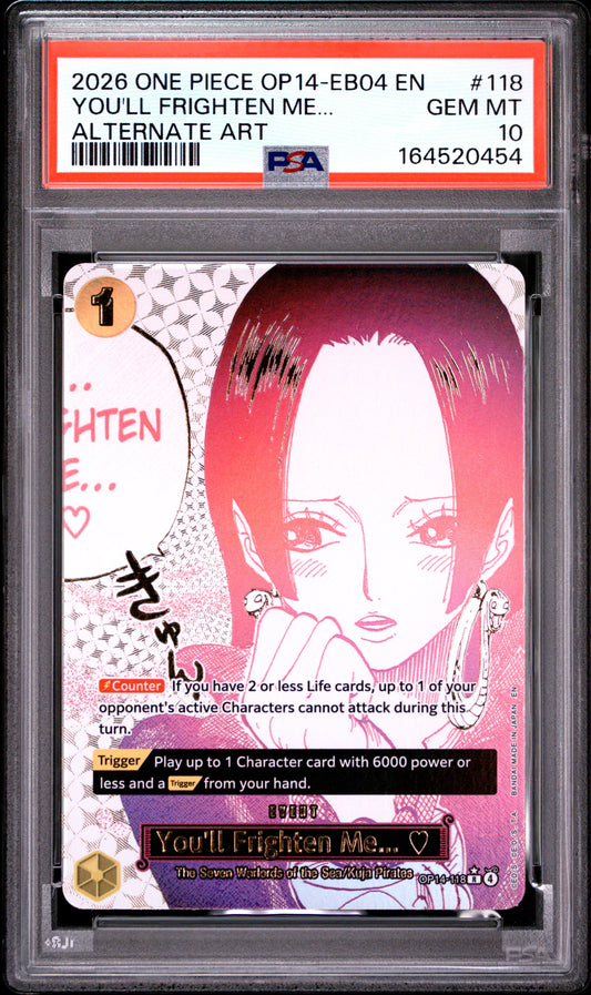 2026 ONE PIECE OP14-EB04-THE AZURE SEA'S SEVEN 118 YOU'LL FRIGHTEN ME... ALTERNATE ART PSA 10