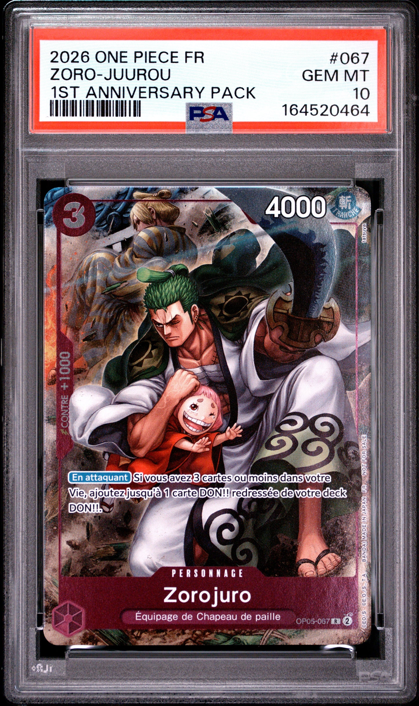 2026 ONE PIECE FRENCH 1ST ANNIVERSARY PACK 067 ZORO-JUUROU PSA 10
