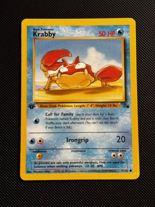 Krabby 51/62 1st Edition Fossil Common Pokemon Card