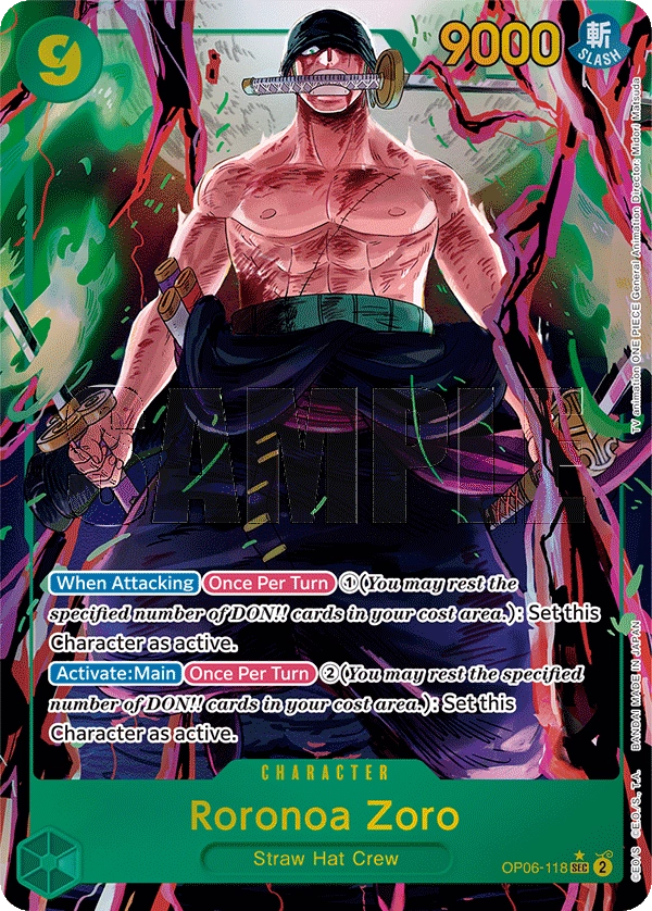 Roronoa Zoro OP06-118 Parallel SEC AA Wings of Captain One Piece Card