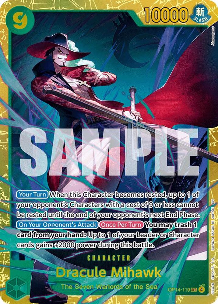Dracule Mihawk OP14-119 Secret Rare The Azure Sea's Seven One Piece Foil NM