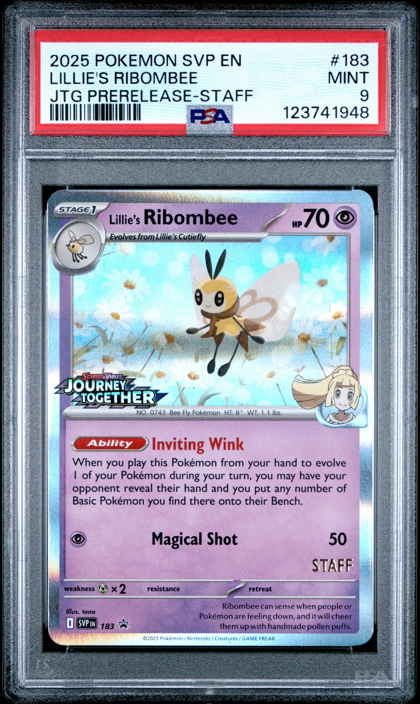 Lillie's Ribombee 183/159 Journey Together Prerelease-staff Pokemon PSA 9